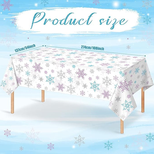 6 Pieces Christmas Snowflake Party Tablecloth Decorations,Plastic Purple and Blue Winter Wonderland Table Cover for Winter Christmas Birthday Holiday Party Decorations and Supplies,54x108 inch