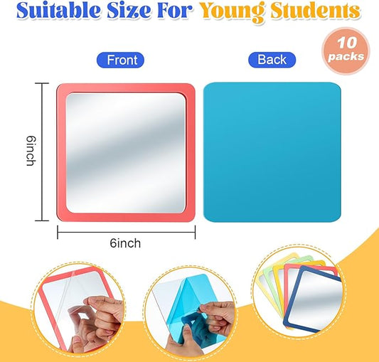 Dandat 10 Pcs Small Mirrors for Kids 6 x 6 Inch Square Shatter Proof Reflector Toddler Glass Plastic Reflector for Classroom DIY Craft Preschool Facial Expression (Hippie Colors)