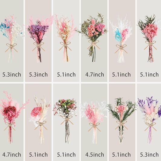 12/24 Pack Dried Flowers for Vase Various Mini Bouquet Dried Small Wildflowers Natural Real Flowers Bulk for Crafts DIY Wedding Decor (12, Pink)
