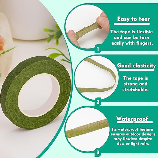 Floral Tape, 1/2inch Flower Tape, Green Flower Tape for Bouquet Stem Wrap Floral Arranging Craft Projects Corsages, Wedding Bouquet