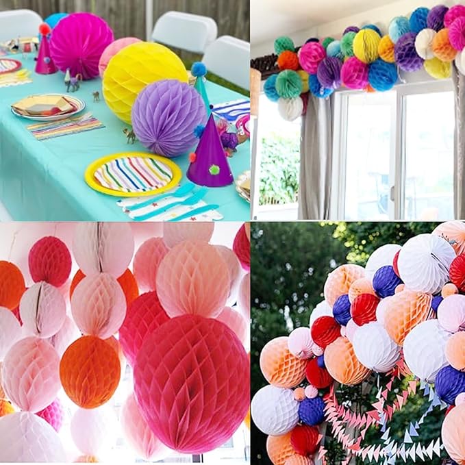 20pcs Honeycomb Flower Balls - Party Decor, Tissue Paper Pom Poms (6inch, Orange)