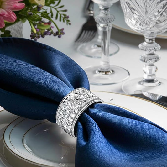 Rhinestone Napkin Rings Silver Set of 6,Crystal Napkin Holder Bling Diamond Serviette Buckles Tables Setting Decoration for Wedding Receptions, Christmas, Thanksgiving Holiday Party Dinner Parties