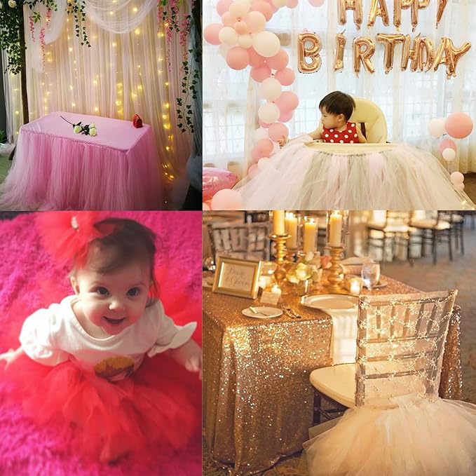 Crystal Organza Tulle Sheer Fabric Backdrop Curtains for Wedding Baby Shower Birthday Party Event Decor, 19” by 30 Yard (Pink)