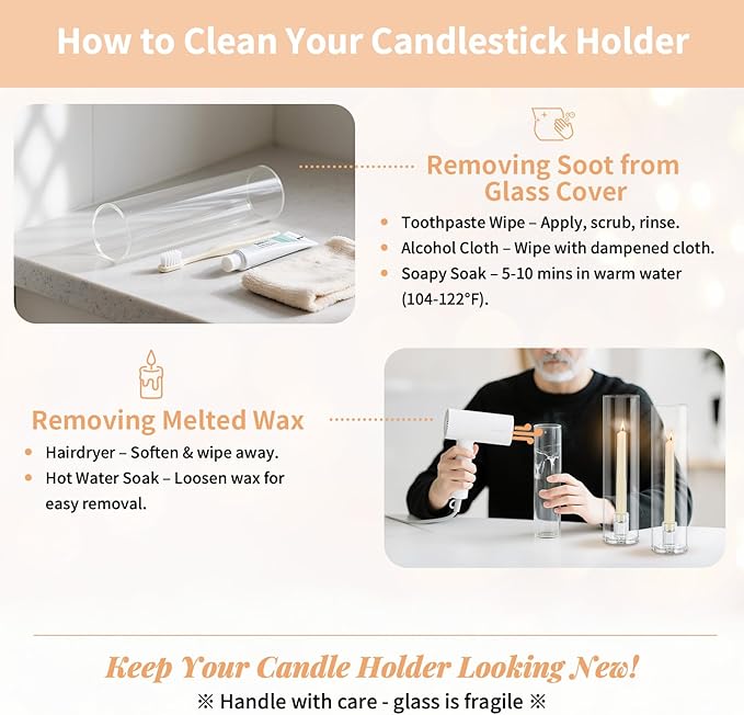 NUPTIO Taper Candle Holders Glass: Set of 10 Hurricane Candlestick Holder Bulk - Candle Stick Stand with Cylinder Sleeves for Thanksgiving Chrstmas Birthday Party Decor