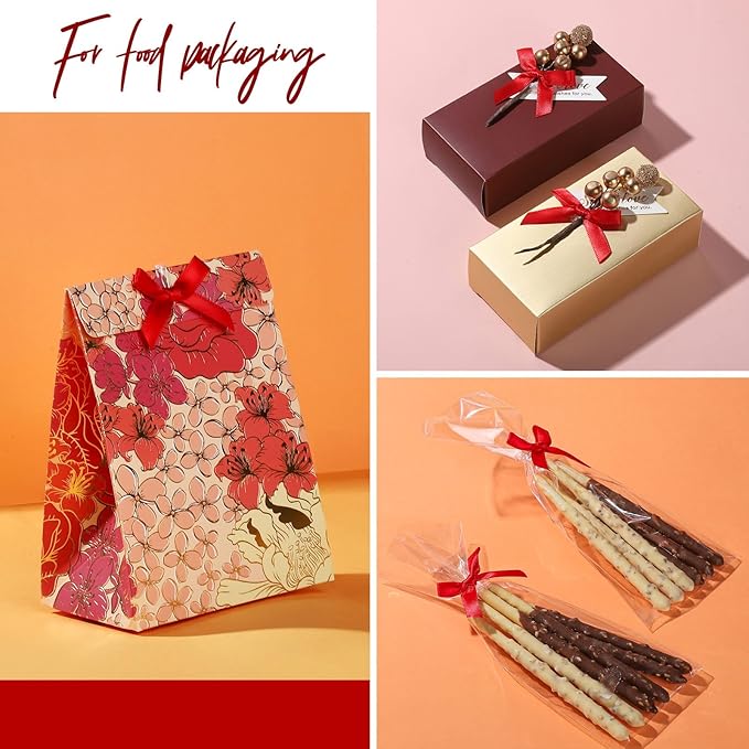 YGDZ 50 PCS Mini Red Bows, Red Satin Ribbon Bows, Small Bows for Crafts, Tiny Bow for Mother Day, Party Decorations, Balloon, Gift Box Packaging