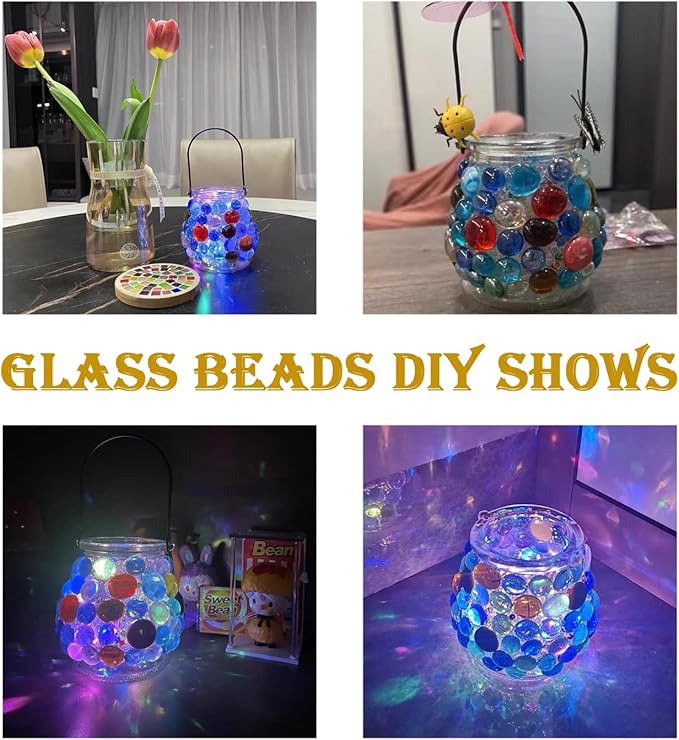 KINGOU Flat Glass Gems/Marbles/Stones/Beads for Vase Filler, Table Scatter, Games - 1 Lbs (17-19mm, Approx. 3/4")-Green Luster