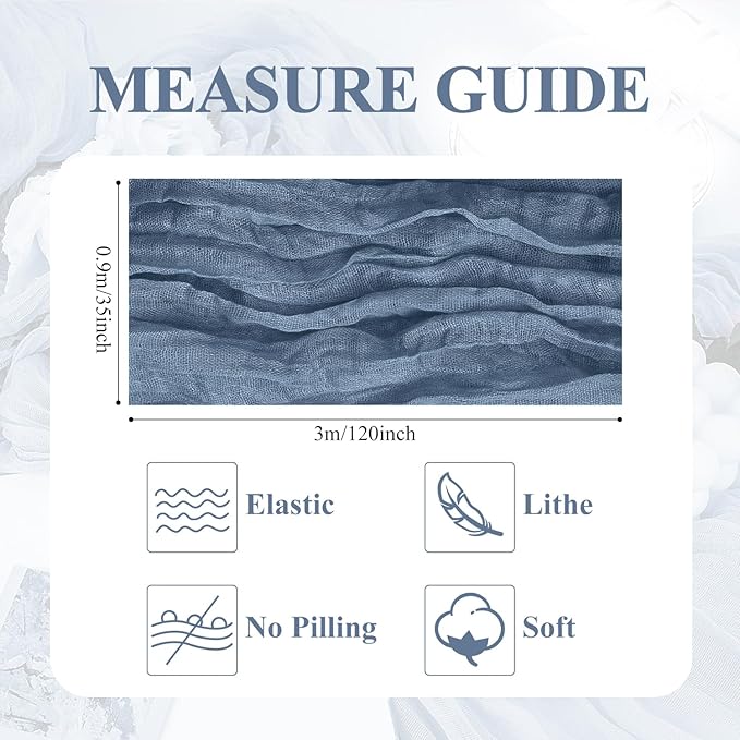 Asee'm 2pcs Cheesecloth Table Runner 120 Inches Dusty Blue Boho Gauze Cheese Cloth Runner 10FT Rustic Sheer Table Runners for Centerpiece Wedding Baby Shower Spring Easter Decoration