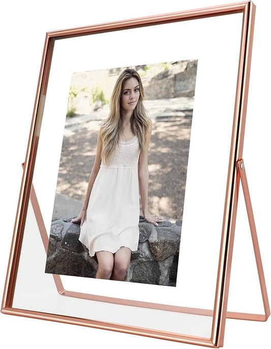 Rose Gold Floating Frame, 8"x10", Vertical, For Picture 7x9, 6x8, 5x7, Tabletop Shelf Photo Frame For Lady or Girl, Classy Gift For Anniversary, Wedding, or Birthday