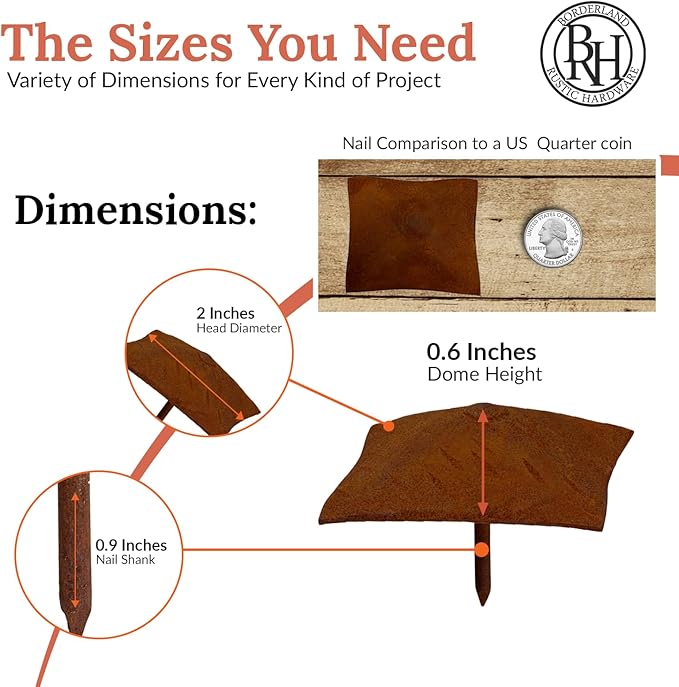 50 Pack 2" Square Head Iron Clavos Decorative Nails – Rusted – Handmade Rustic Square Fasteners for Farmhouse Shutters, Faux Wood Beams, Barn Doors, Shutters, and Gates – Ornamental Wood Accent