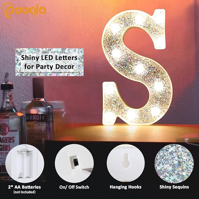 Pooqla Light Up Letters, LED Marquee Letters for Silver Birthday Decorations, Battery Powered Night Light Teenager Girl Room Decor, Gift for Girls Boys Wedding Bedroom Christmas Party Decor, Letter K