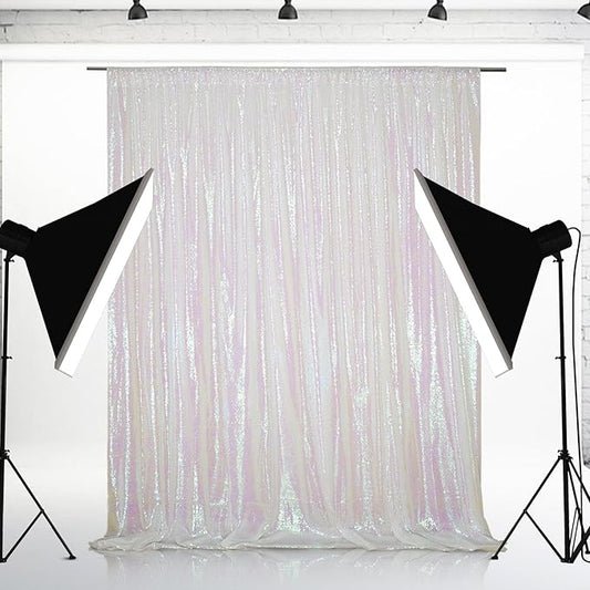 Eternal Beauty White Iridescent Sequin Backdrop, 10x10 Ft Glitter Background Curtains for Shimmer Photography Party Wedding Birthday Back Drop Decor