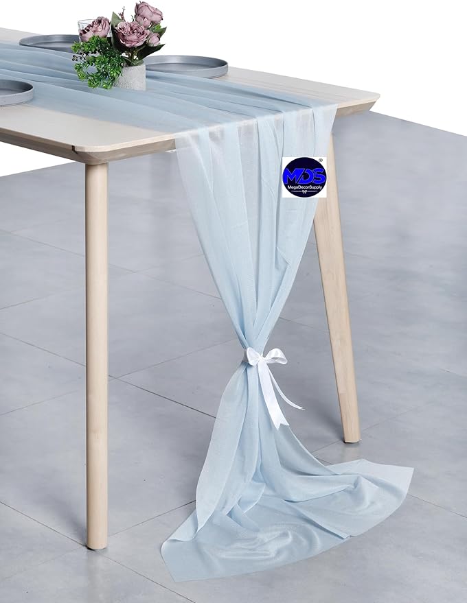 MDS Halloween Chiffon Table Runner - 10 Pack, 29 x 170 Inches, 14ft Each - Sheer Spooky Table Runners for Haunted House Parties, Trick-or-Treat Tables, Witchy Décor, Wedding & Events - Baby Blue