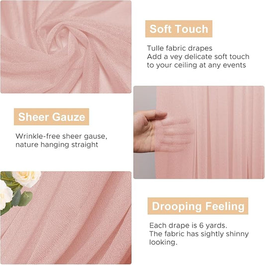 Wokceer Blush Wedding Arch Draping Fabric Backdrop 4 Panels 28.7" X 20FT Sheer Drapes Fabric for Wedding Arbor Ceremony Party