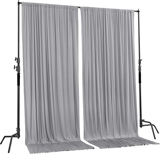 AK TRADING CO. 10 feet x 10 feet Polyester Backdrop Drapes Curtains Panels with Rod Pockets - Wedding Ceremony Party Home Window Decorations - Silver