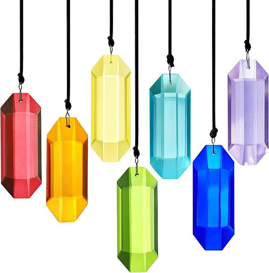 HDCRYSTALGIFTS 7pcs Crystal Suncatcher Prisms 3'' Indoor Window Hanging Ornament Rainbow Glass Prism Sun Catcher Decor for Home Garden Healing Crystals