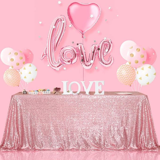 SquarePie Sequin Tablecloth 90 x 132 Inch Fuchsia Pink Sparkly Table Linen for Wedding Party