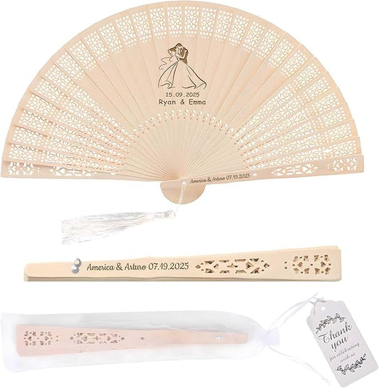 100 PCS Custom Fans Personalized Folding Fans for Line Dancing Wooden Hand Fan Wedding Favors Bulk Fans for Guests Party Event Use (Style08)