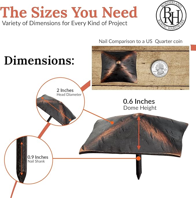 50 Pack 2" Square Head Iron Clavos Decorative Nails – Oil Rubbed Bronze – Handmade Rustic Square Fasteners for Farmhouse Shutters, Barn Doors, Shutters, and Gates – Ornamental Wood Accent