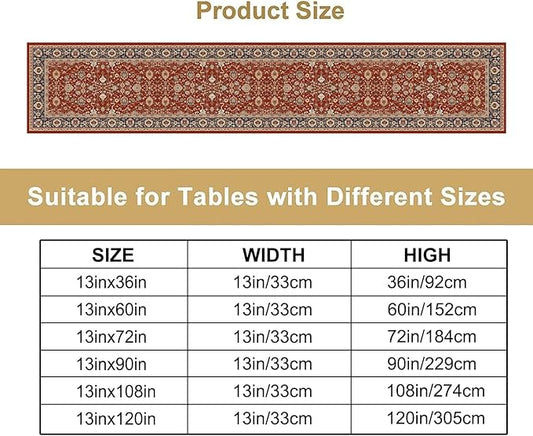 Boho Floral Vintage Red Blue Table Runner, Retro Flower Rustic Country Farmhouse Abstract Pattern for Home Kitchen Table Decor Dining Coffee Room Party Decor 13x108in
