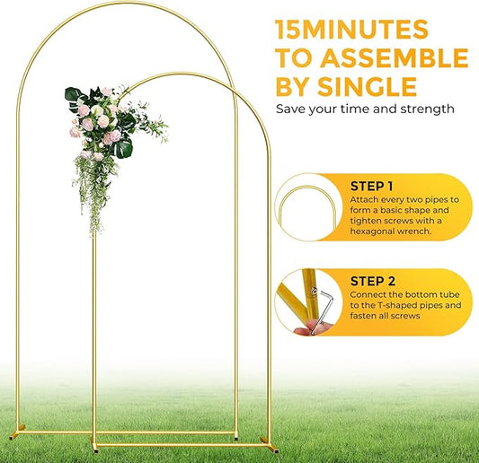 Metal Arch Backdrop Stand, 7.2FT+6FT Wedding Arch Frame, Gold Wedding Arch Backdrop Stand Set of 2, Balloon Arch Backdrop for Wedding Birthday Party Baby Shower Graduation Ceremony Decor