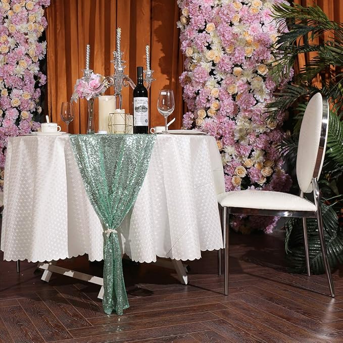 Eternal Beauty 5PCS-12X108 Mint Green Sequin Table Runner for Wedding, Decorations for Birthday Parties, Banquets, Graduations,Christmas