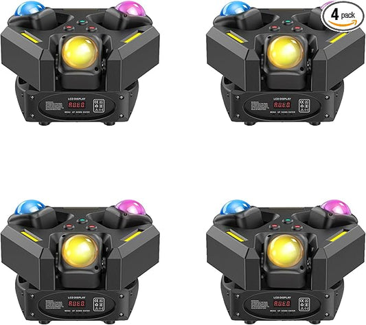 4-Pack Moving Head Stage Lights 9 X 10W LED DJ Lighting with DMX Mode Sound Stage Lighs and Parties Lights Activated for Party Wedding Concert Disco DJ Concert Show