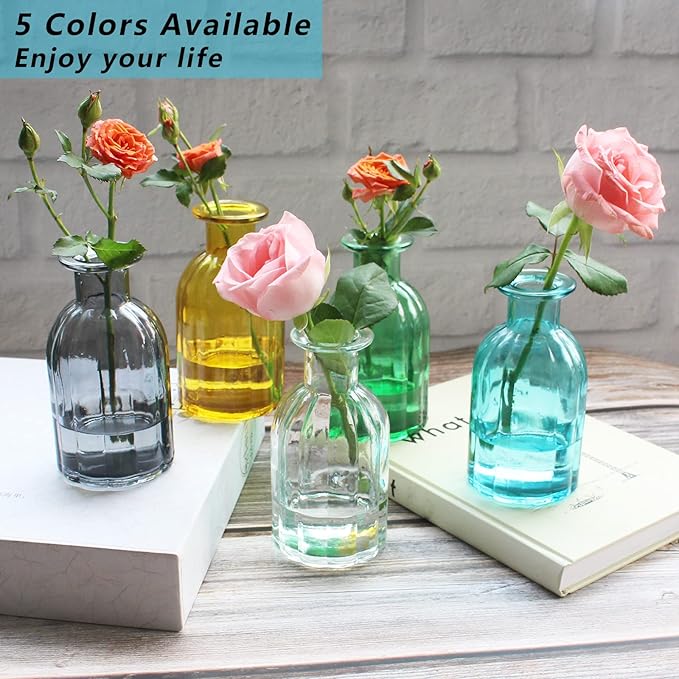 3 Sets Clear Glass Vase for Flowers Small Bud Vase for Decor, Bud Vases in Bulk for Centerpieces, Home Decorative Vase Set Round Vintage Glass Bottles, 2.85"X 5.4"