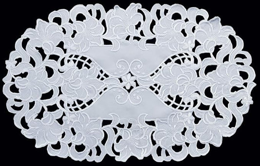 Creative Linens 4PCS Embroidered Floral Placemats 11x17 Oval White, Set of 4 Pieces