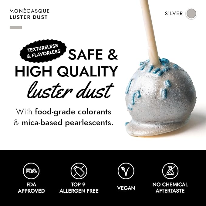 MONÉGASQUE Silver Edible Glitter for Drinks 7g – Edible Glitter for Cakes & Cocktails – Luster Dust for Drinks, Cocktail, & Cakes – Silver Cake Decorations Spray Sprinkles & Halloween Drink Shimmer