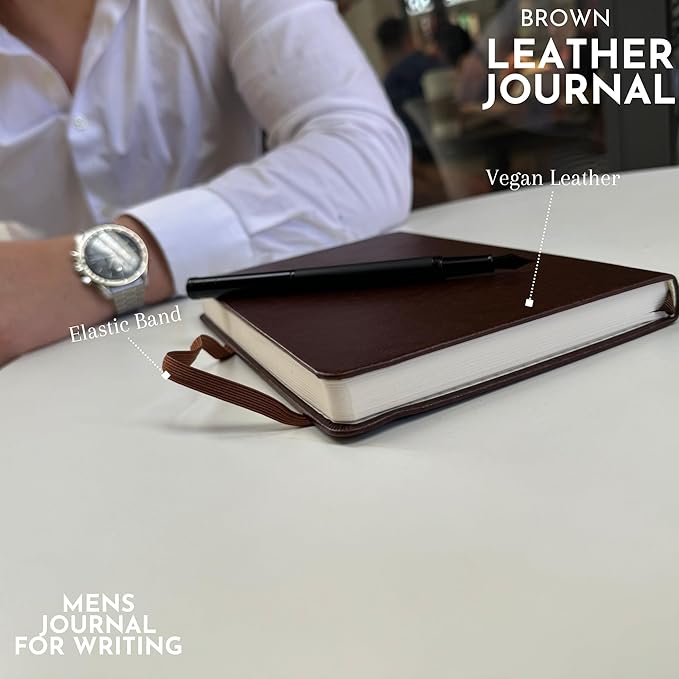 SETTINI Journal Notebook for Writing, Vegan Leather Hardcover Notebook - Pen loop, Back Pockets & Lay-Flat design, 120 GSM A5 College ruled Bleed free Paper, Gift Set for Men and Women, Mocha Brown - Birthday Gift