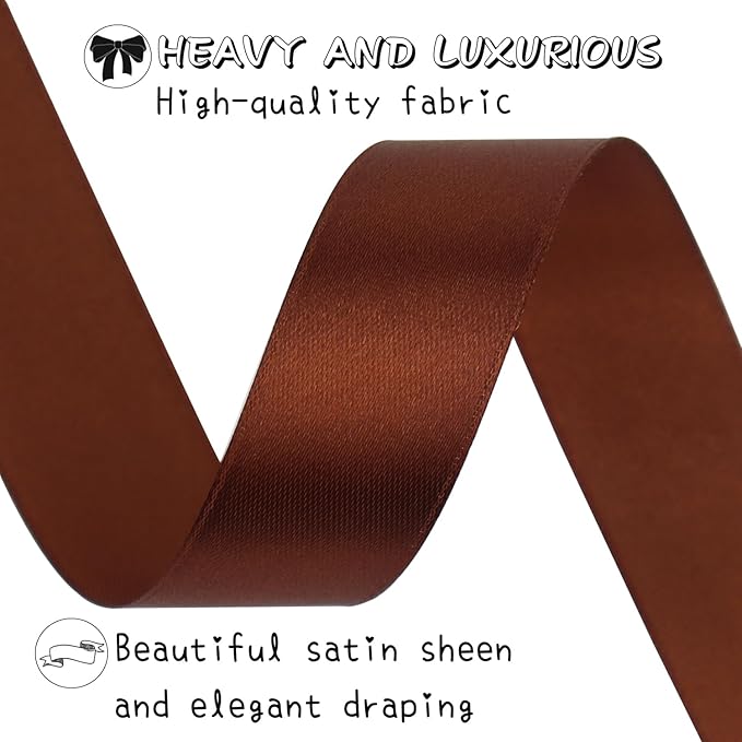 Brown Solid Satin Ribbon 1 Inch 50 Yards Solid Polyester Fabric Ribbon for Gift Wrapping Wedding Christmas Baby Shower Birthday Party Decoration Handmade Immortal Flower Craft