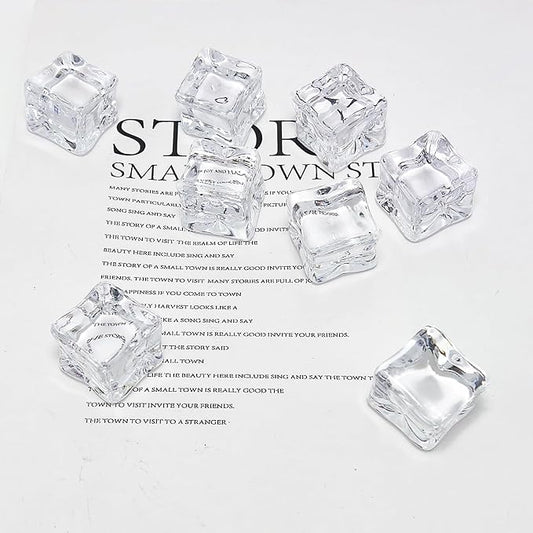 HappyFiller 22 PCS Large Crystal Square Fake Ice Cubes Acrylic Ice Rocks for Table Scatters,Vase Fillers,Party Decor,Graduations,Weddings,Anniversaries,Food Display,Floral,1 Inch