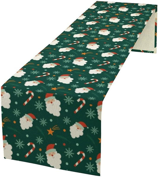 Christmas Table Runner,Seasonal Winter Xmas Holiday Green Table Cloth Kitchen Dining Table Decoration for Home Party Decor 13x60 Inch