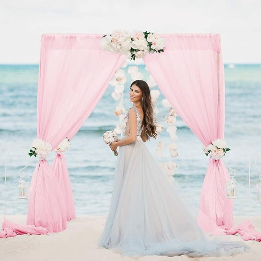 VOK Pink Wedding Arch Draping Fabric Chiffon Curtains, 29in x 18Ft Sheer Chiffon Outdoor Curtain for Wedding Ceremony Birthday Party Decoration (Light Pink,4 Panel)