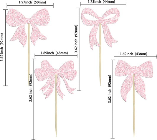 Gyufise 36Pcs Bow Cupcake Toppers Glitter Girls Birthday Decorations Bowknot Cupcake Picks Bow Tie Birthday Decorations Bow Cake Toppers for Bridal Baby Shower Bachelorette Party Supplies Light Pink
