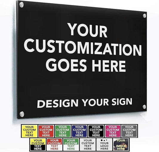 Custom Metal Business Signs, Personalized Aluminum Outdoor Signs, White Aluminum (Black Background, 20x20 In)