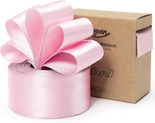 Pink Satin Ribbon Double-Faced Wired Ribbons for Gift Wrapping Flower Bouquet Bows Wedding Invitation Christmas Decor Crafts 1-1/2 Inch 10 Yards