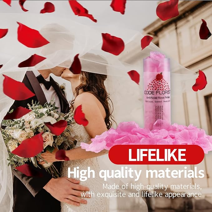 CODE FLORIST 1100 PCS Pink Silk Rose Petals for Valentine's Day,Romantic Night,Wedding,Proposal Anniversary Flower Decorations(Separated,Scented)