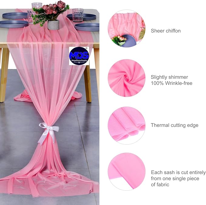 MDS Halloween Chiffon Table Runner - 10 Pack, 29 x 120 Inches, 10ft Each - Sheer Spooky Table Runners for Haunted House Parties, Trick-or-Treat Tables, Witchy Décor, Wedding & Events - Coral