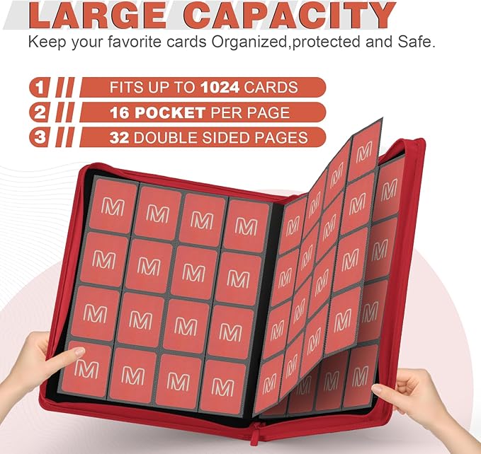 Premium Card Binder 16 Pocket,Trading Card Binder Holds up to 1000+Cards Sturdy Card Collection Album, Card Holder Folders for MTG, TCG, Game Cards & Sports Cards