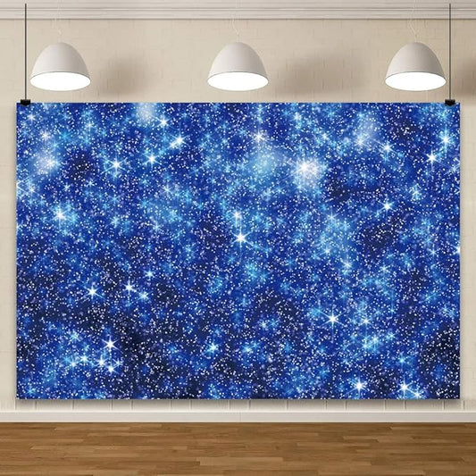 YongFoto Blue Glitter Backdrop 5x3ft Silver Light Spots Navy Blue Sequin Bokeh Photography Background Birthday Bridal Shower Wedding Photography Background Party Banner Decor Portraits Photoshoot