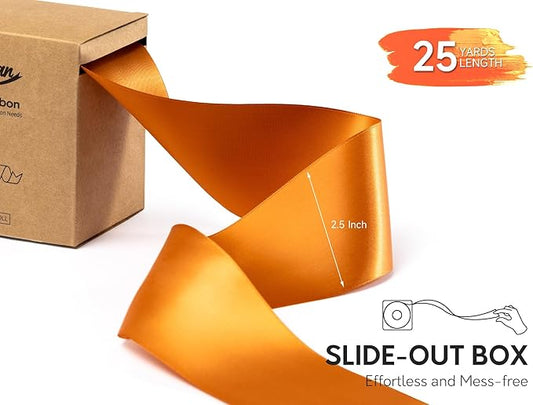 Satin Ribbon 2.5 Inch Double-Faced Ginger Polyester Ribbons 25 Yards for Crafts Flower Bouquet Gift Wrapping Wedding Invitation