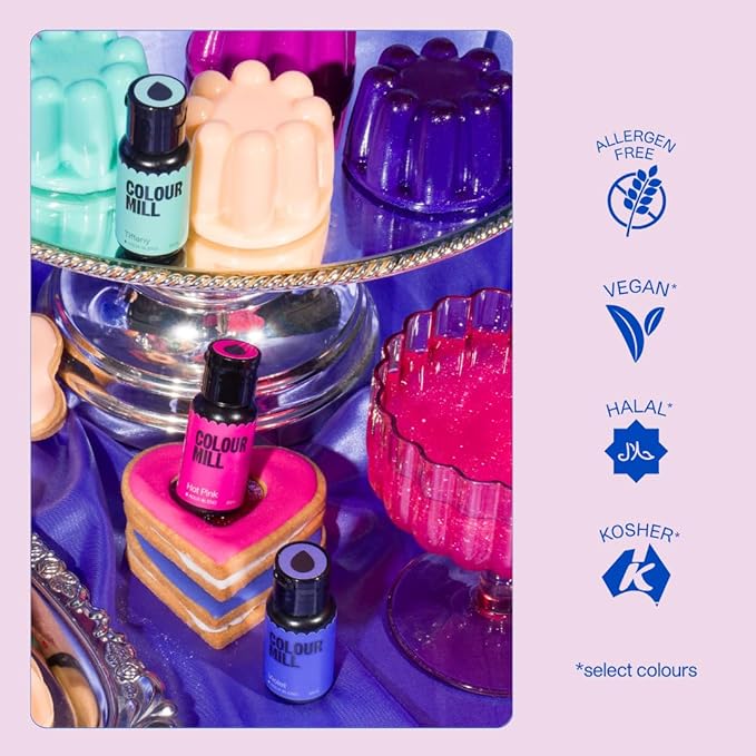 Colour Mill Kickstarter Pack Aqua Blend Water-Based Food Coloring, 20 Milliliters Baby Pink, Black, Chocolate, Forest, Hot Pink, Lime, Orange, Purple, Red, Royal, Sky Blue & Yellow