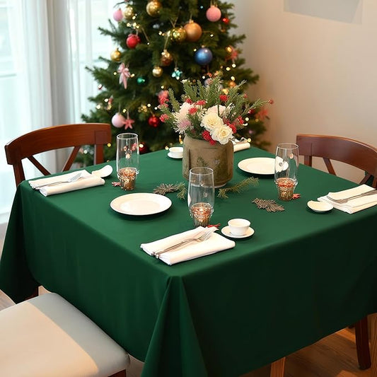 sancua Square Tablecloths 85x85 Inch Hunter Green - Fabric Table Cloth for Square or Round Tables, Washable Polyester Table Cover for Christmas Dinner, Holiday Party, Decorative Display Tables