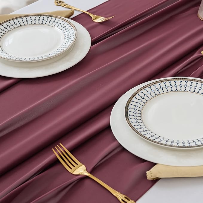6Pack 9ft Chiffon Table Runner 14x108 Inch Sheer Romantic Table Runner for Wedding Birthday Party Bridal Shower Outdoor Decoration -Burgundy