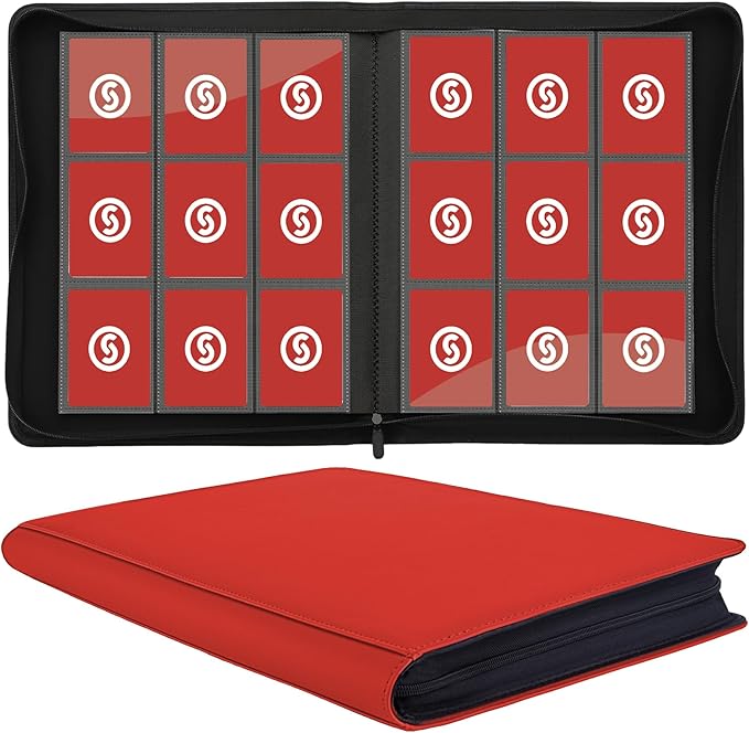 Card Binder 9 Pocket for 360 Cards - Premium Trading Card Binder with Sleeves Protection, Side Loading Card Collection Binder for TCG, MTG, YGO, One Piece Collectible Cards (Red)