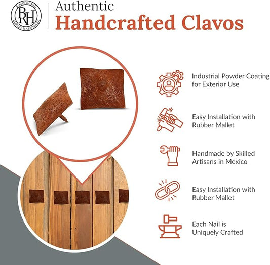 50 Pack 1.5" Square Head Iron Clavos Decorative Nails – Rusted – Handmade Rustic Square Fasteners for Farmhouse Shutters, Faux Wood Beams, Barn Doors, Shutters, and Gates – Ornamental Wood Accent