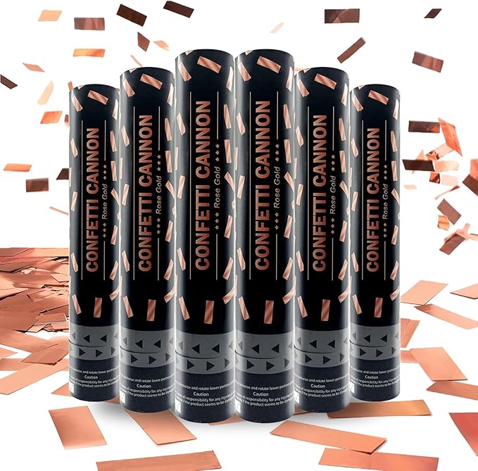 6 Pack Rose Gold Confetti Poppers, 12 Inch Confetti Cannon Party Poppers Shooters for Gender Reveal, Birthday, Wedding, Graduation, Anniversary, Parties, Christmas, New Year's Eve