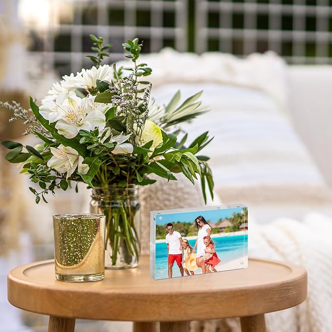 TWING 30 Pack 4 x 6 Acrylic Picture Frames, Magnet Double Sided Picture Frame, 12+12 MM Thick Clear Desktop Display Magnetic Acrylic Block Photo Frame