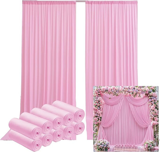 50ftx12ft Wrinkle Free Pink Backdrop Curtain, 10 Panels 12FT Height Pink Wedding Backdrop Drapes, Silky Polyester Back Drop Cloth for Birthday Photography Background Party Backdrop Draping